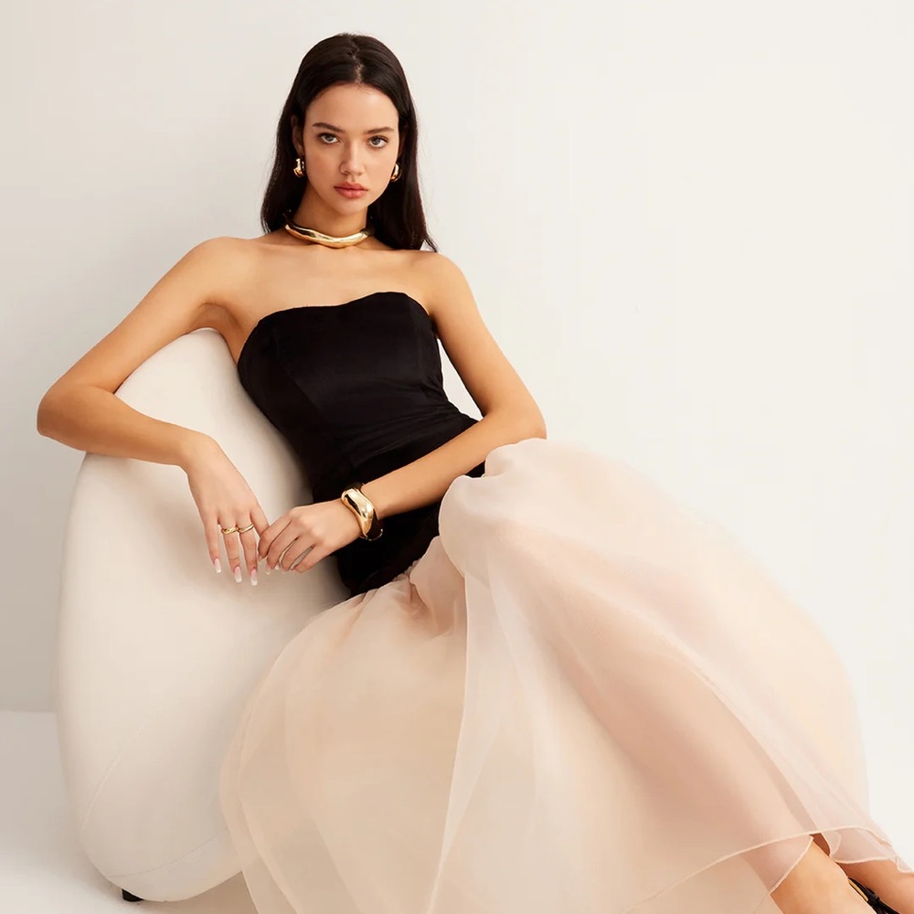 Commense Small Semi-Sheer Velvet Panel Mesh Tube Dress NWT$49